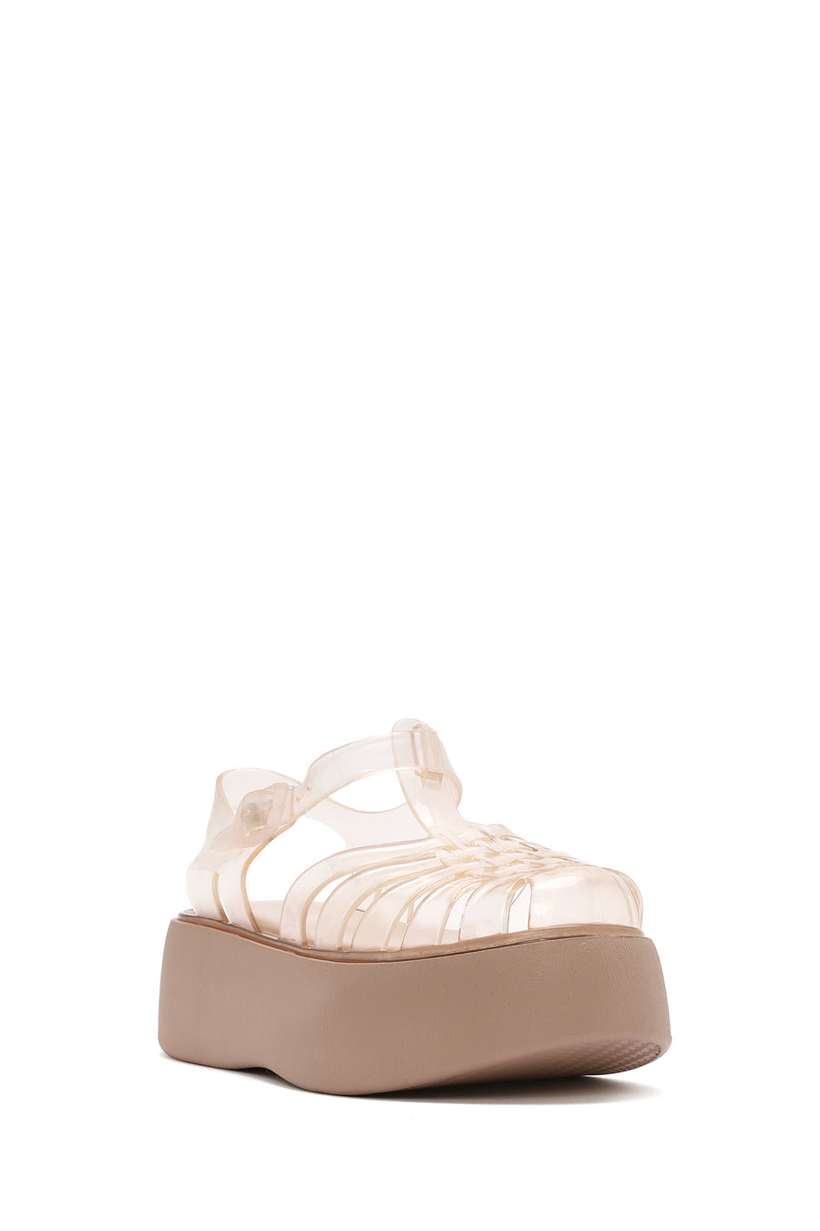 Women's Beige Ankle Buckle Thick Soled Jelly Sandals