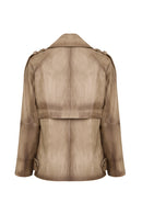 Estel Women's Beige Double-Breasted Oversize Leather Jacket | Derimod