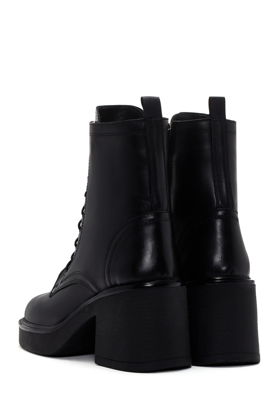 Women's Black Leather Heeled Boots