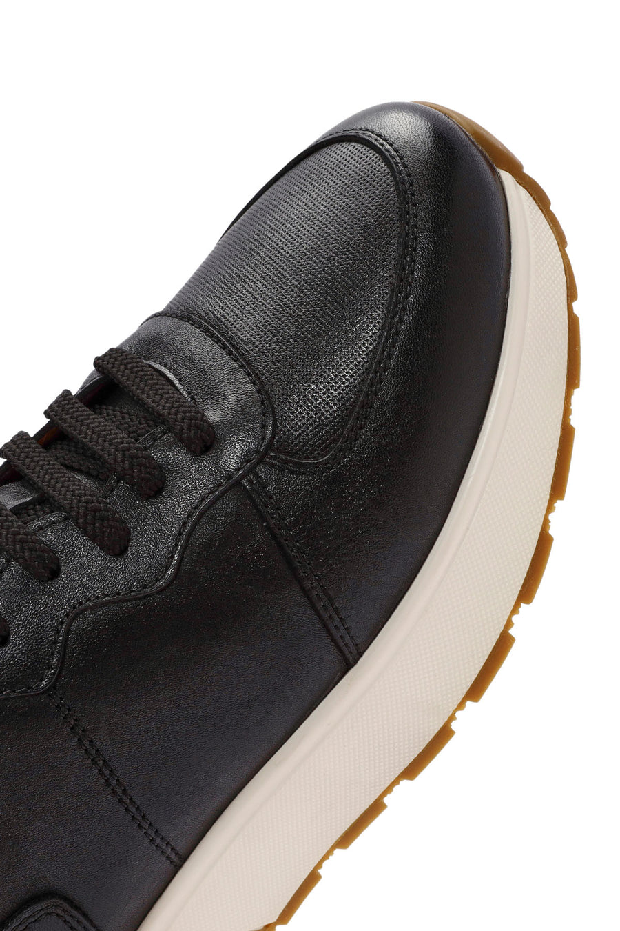 Erkek Siyah Bağcıklı Deri Sneaker
