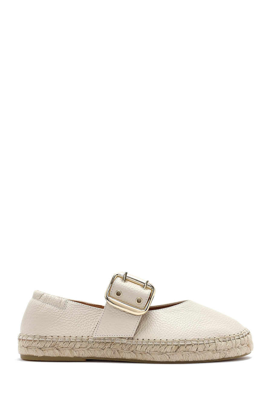 Women's Cream Buckled Leather Espadrilles 25SFD4570FT | Derimod