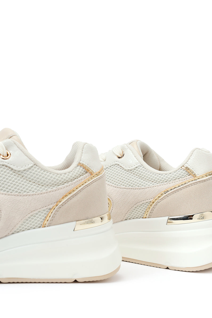 Kadın Bej Bağcıklı Dolgu Topuklu Sneaker