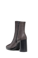 Geox Women's Grey Teulada Zippered Thick Heel Leather Boots | Derimod
