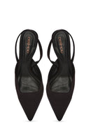 Women's Black Open Back Short Chunky Heel Fabric Shoes | Derimod
