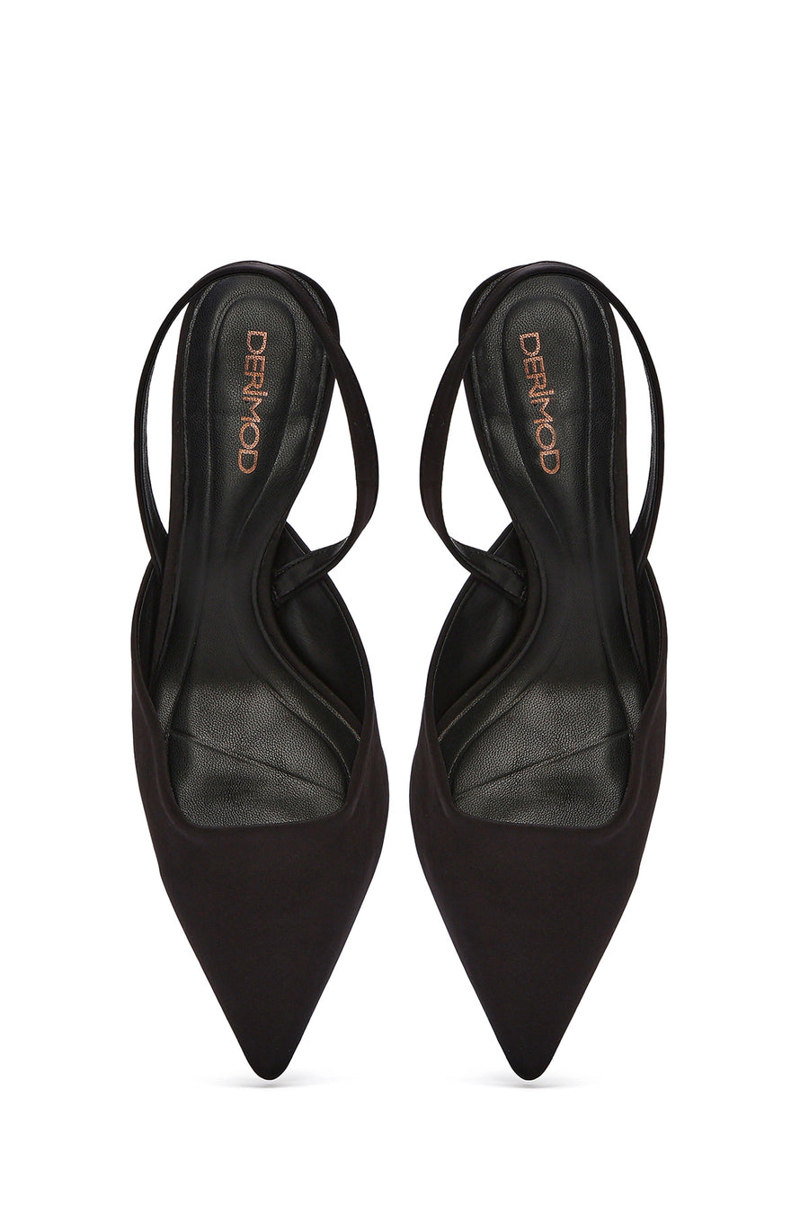 Women's Black Open Back Short Chunky Heel Fabric Shoes