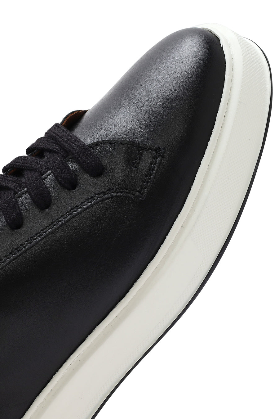 Erkek Siyah Kalın Tabanlı Bağcıklı Deri Sneaker