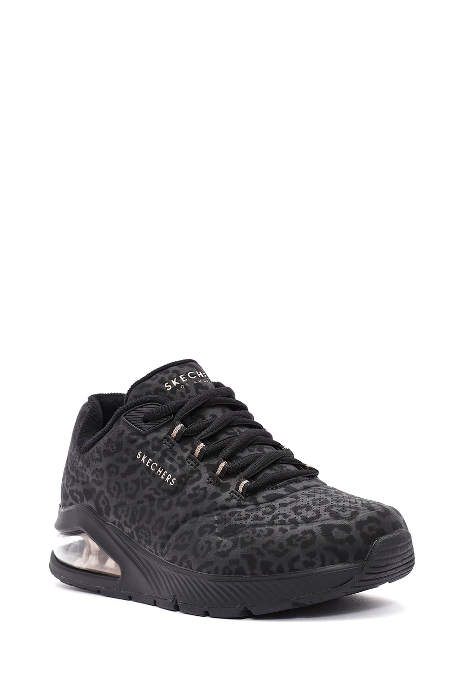 Skechers Kadın Siyah Leopar Desenli Bağcıklı Sneaker