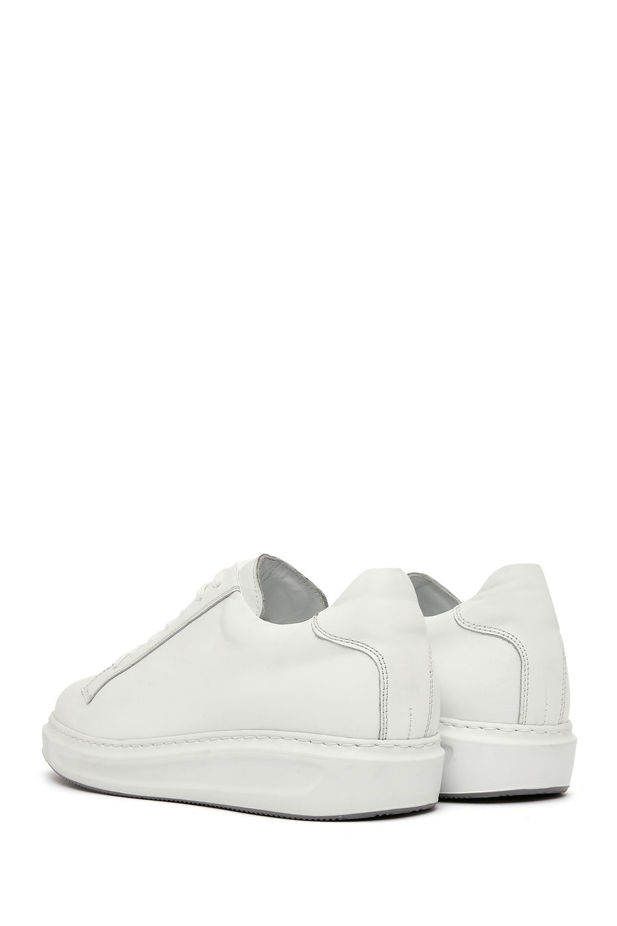 Erkek Beyaz Bağcıklı Deri Sneaker