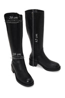Woman Black Zip Closure Chunky Heeled Leather Boots | Derimod