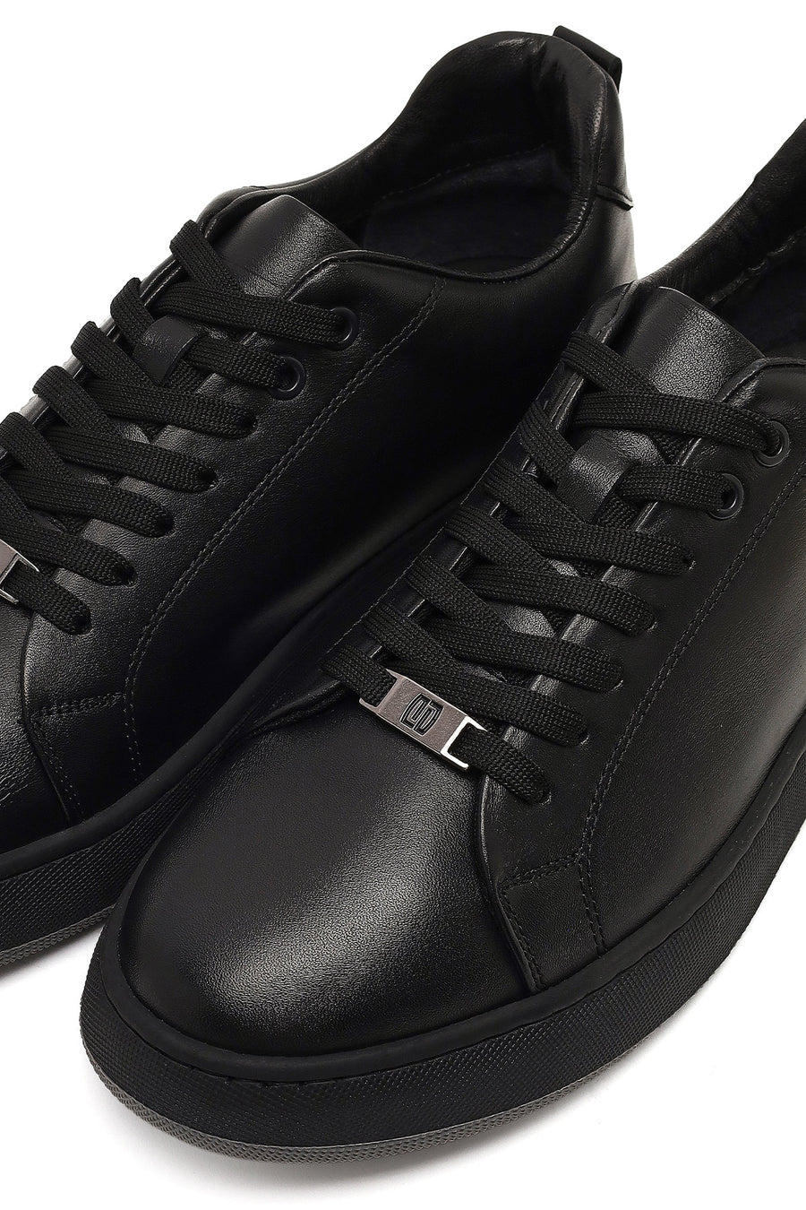 Erkek Siyah Bağcıklı Deri Sneaker