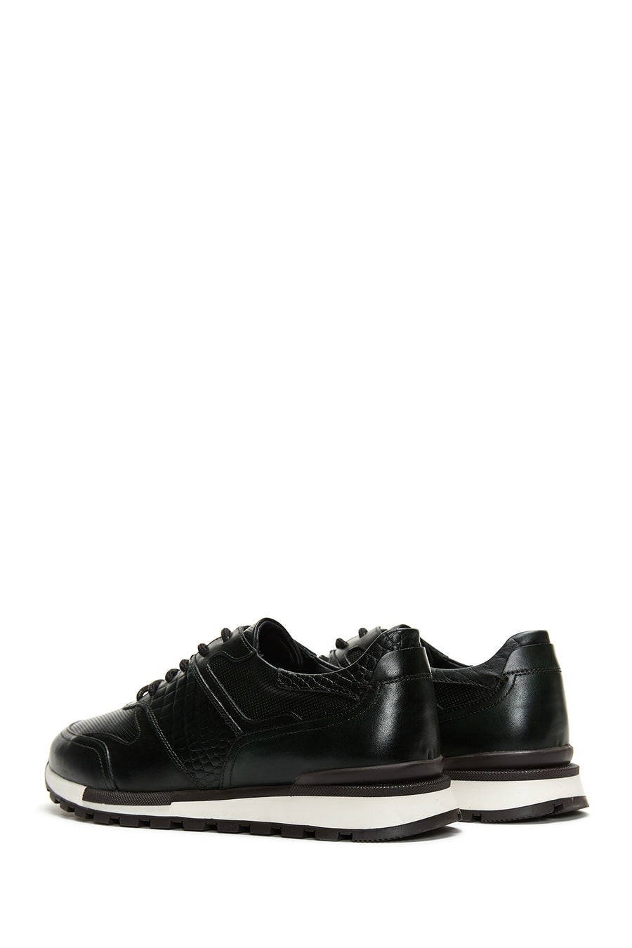 Men's Green Leather Printed Sneaker