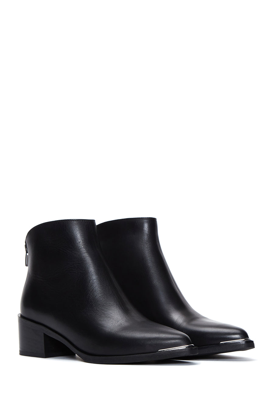 Women's Black Leather Zippered Heeled Classic Boots