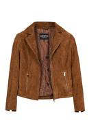 Lara Woman Camel Short Suede Leather Jacket | Derimod