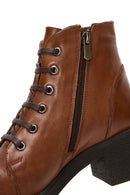 Women's Brown Zippered Thick Heeled Leather Casual Boots | Derimod
