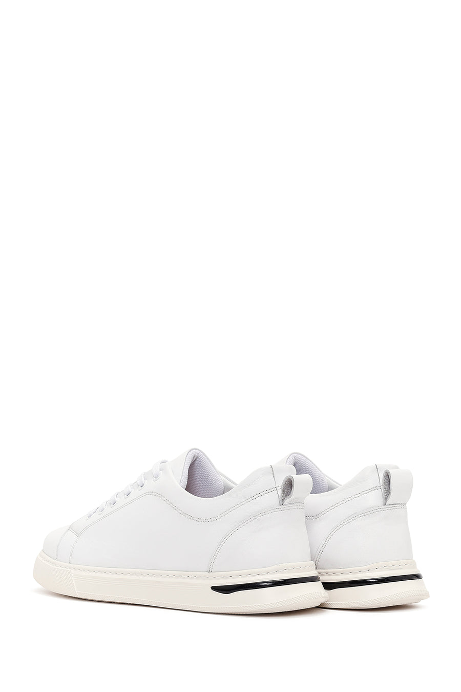 Erkek Beyaz Bağcıklı Deri Sneaker