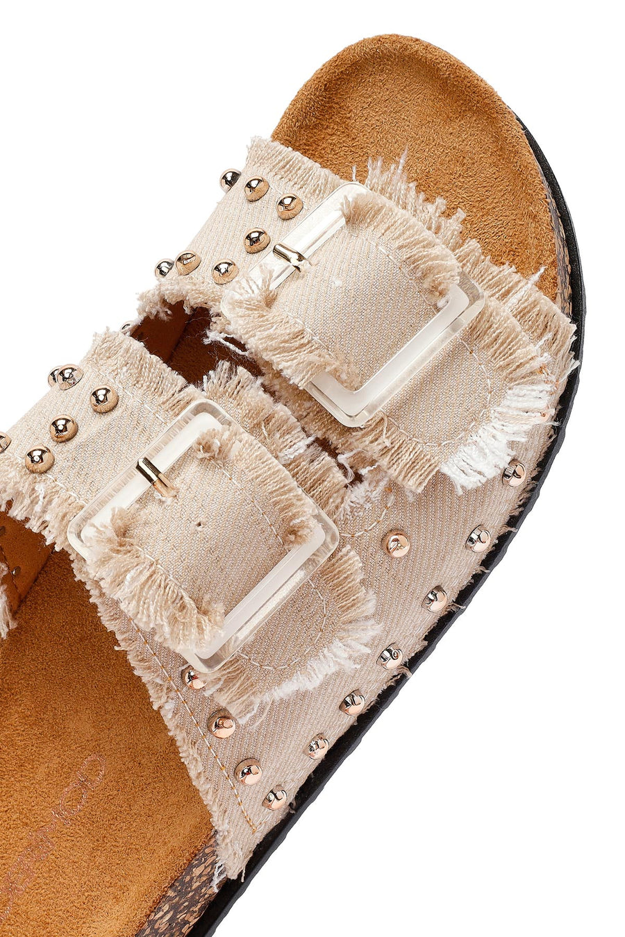 Women's Beige Stone Detailed Fabric Slippers