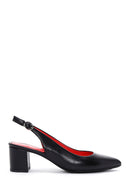 Derimod Gritti Women's Black Open Back Short Thick Heeled Leather Shoes | Derimod