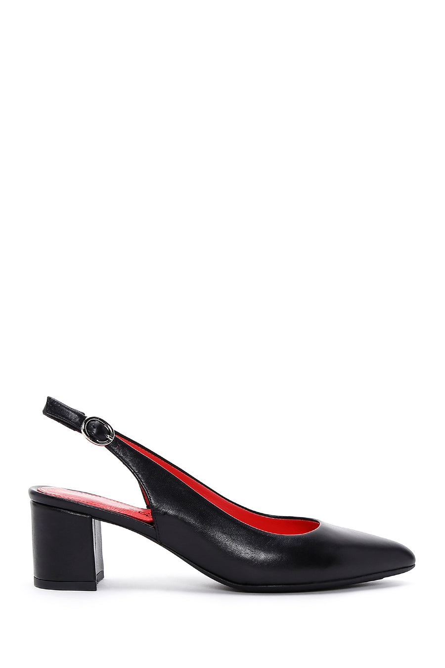 Derimod Gritti Women's Black Open Back Short Thick Heeled Leather Shoes 25SFD110018 | Derimod