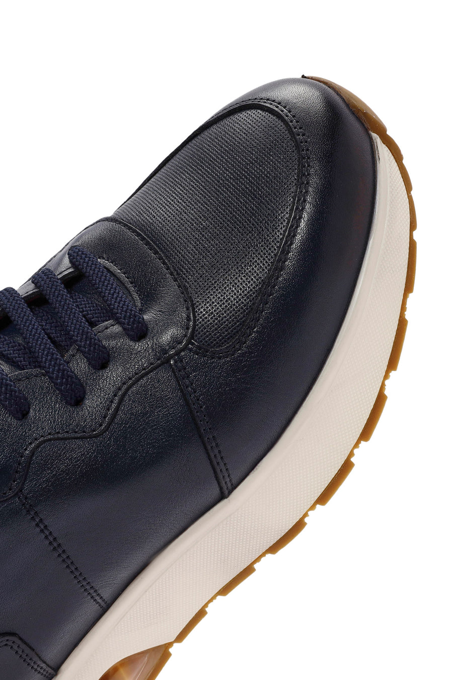 Erkek Lacivert Bağcıklı Deri Sneaker