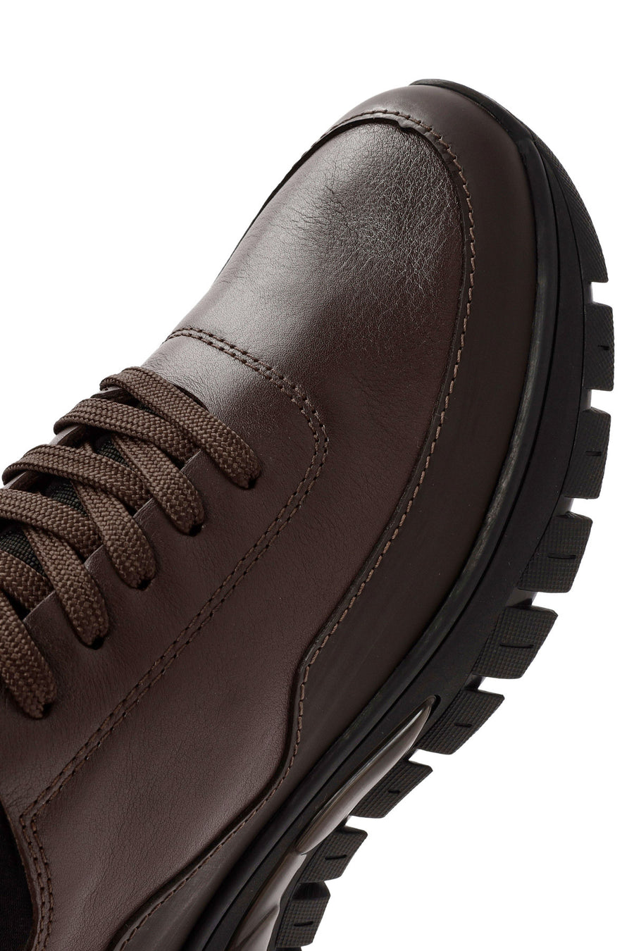 Erkek Kahverengi Bağcıklı Deri Sneaker