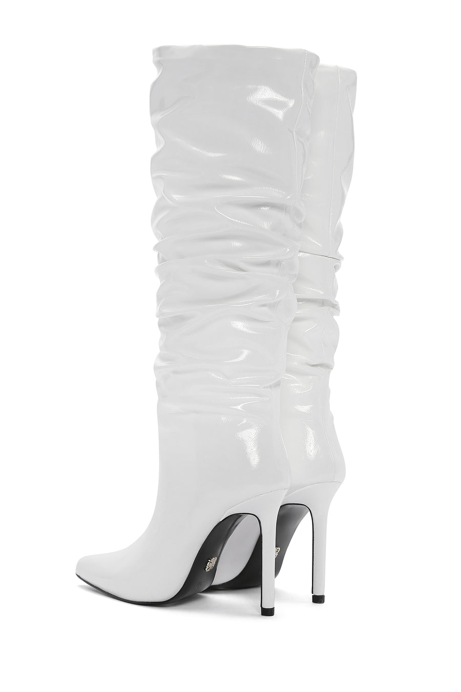 Women's White Thin Heeled Patent Leather Boots