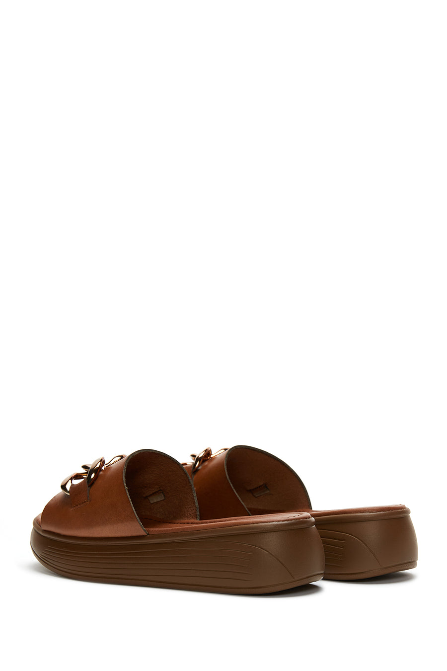 Women's Tan Thick Soled Leather Slippers