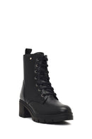 Woman Black Zip Closure Thick-Heeled Leather Boots | Derimod