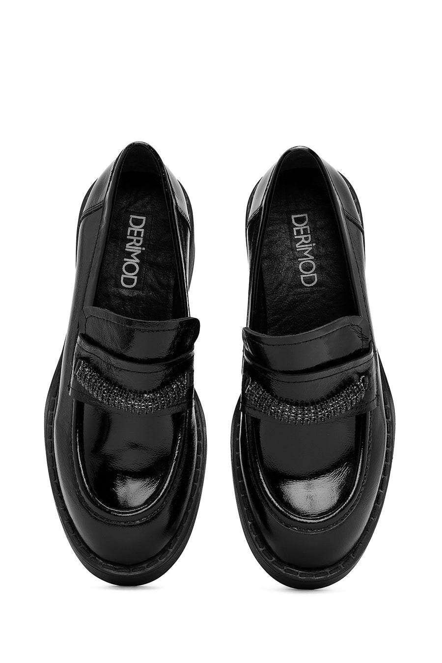 Women's Black Thick Heeled Patent Leather Masculine Shoes