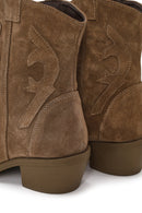 Woman Walnut Thick-Heeled Suede Cowboy Boots | Derimod