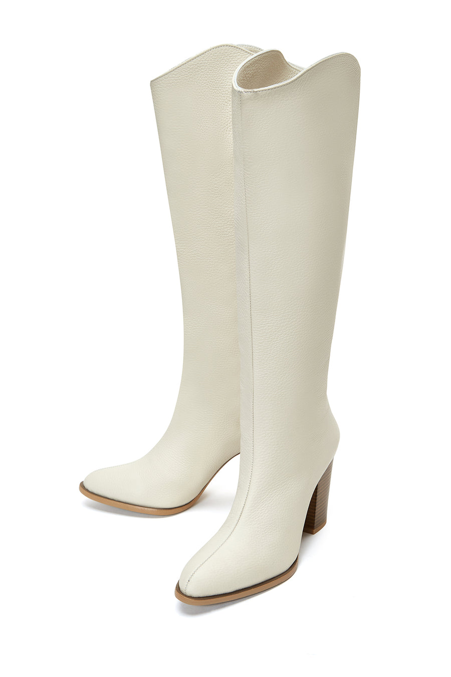 Women's Beige Heeled Leather Boots