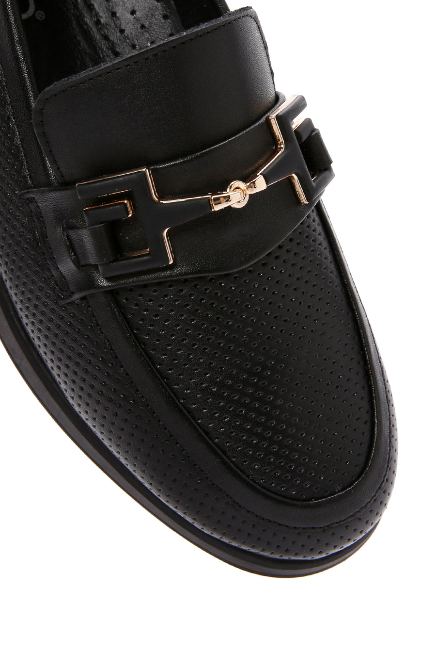 Kadın Siyah Tokalı Deri Comfort Loafer