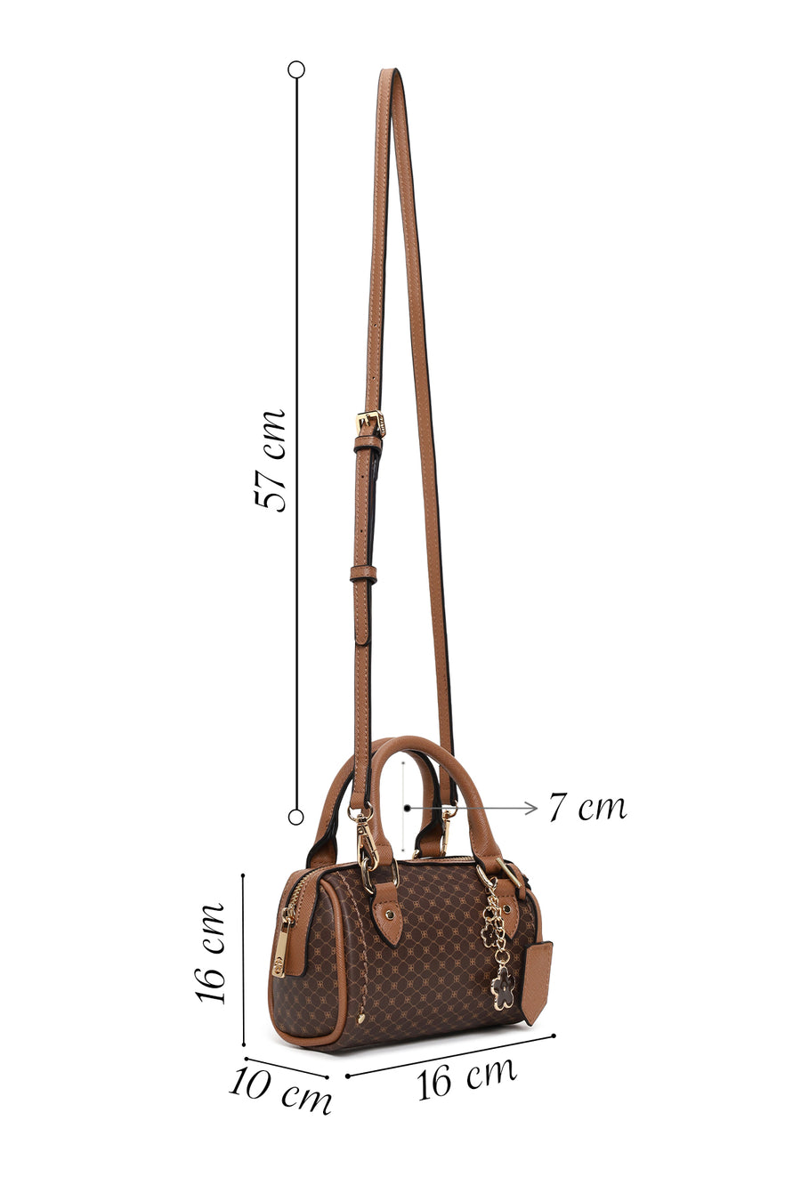 Woman Brown Long-Strap Printed Mini Crossbody Bag