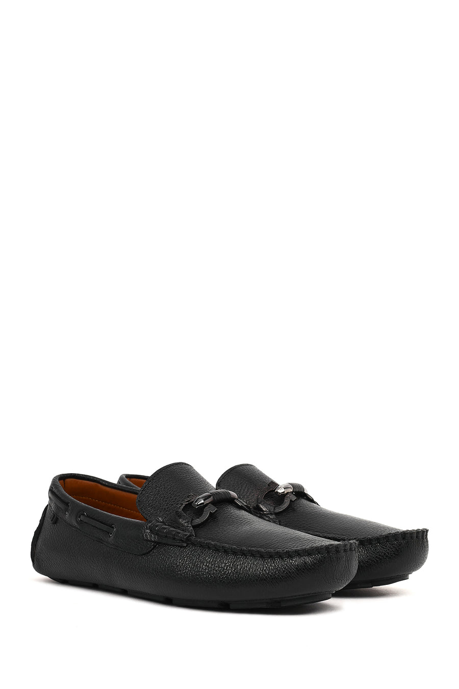 Erkek Siyah Tokalı Deri Casual Loafer
