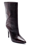 Women's Leather Crocodile Patterned Heeled Boots | Derimod