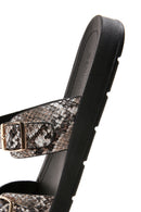 Women's Black Double Buckled Patterned Slippers | Derimod