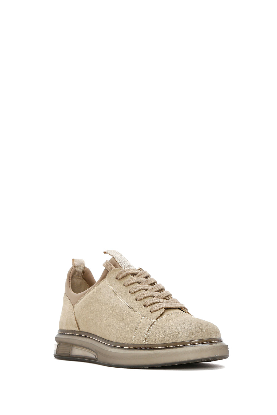 Erkek Bej Bağcıklı Süet Deri Sneaker