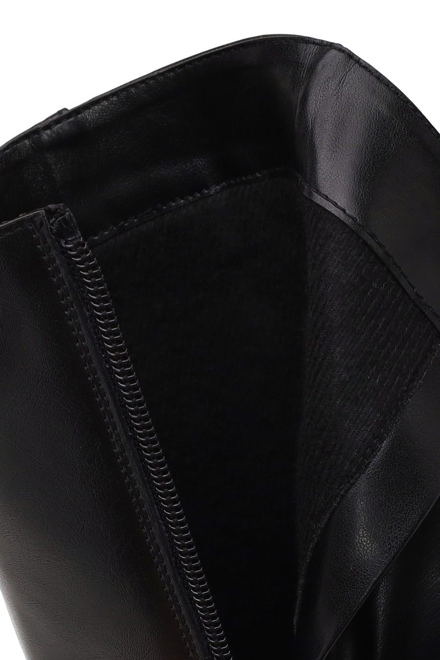 Woman Black Zip Closure Thick-Heeled Leather Boots