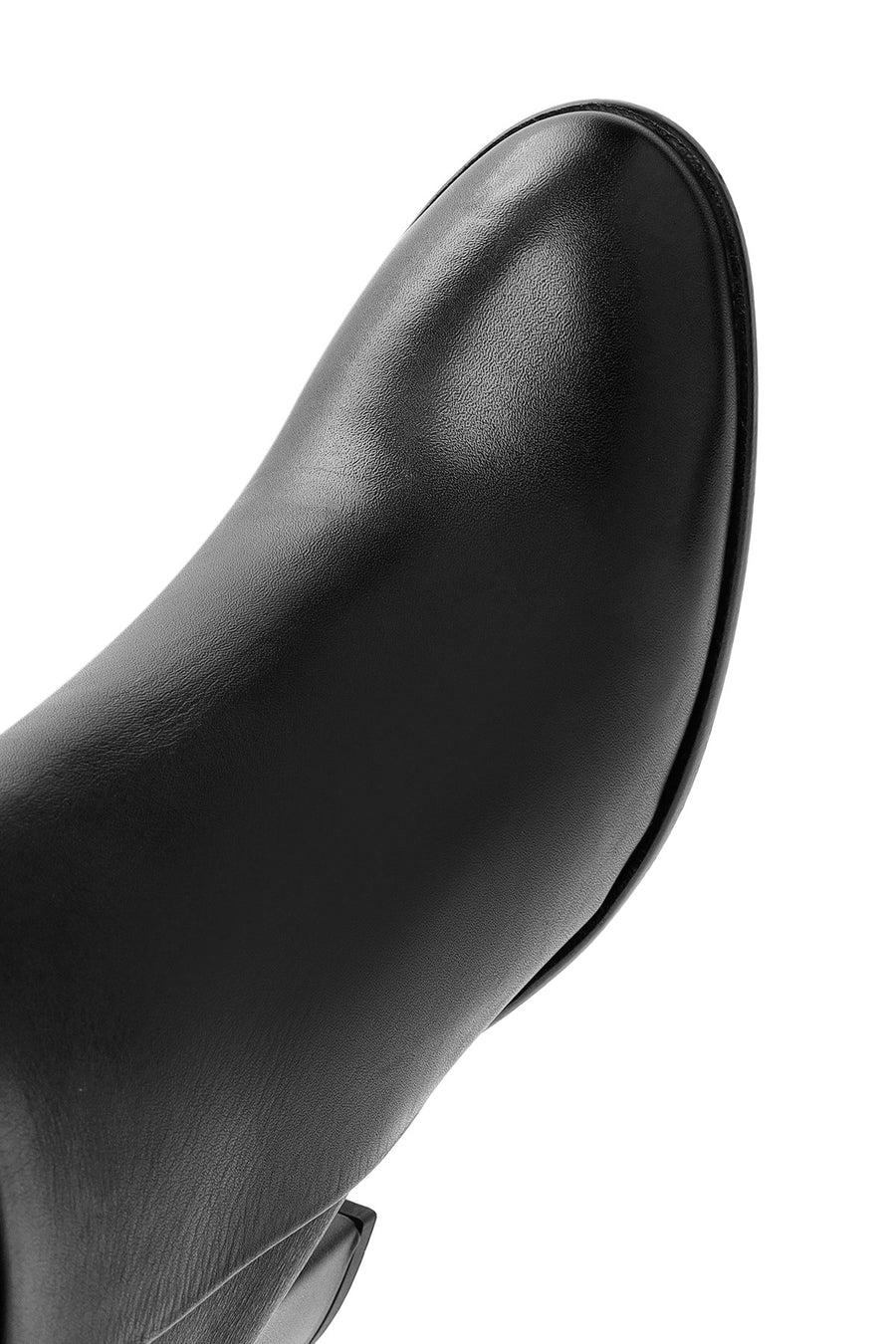 Women's Black Zippered Thick Heel Leather Boots