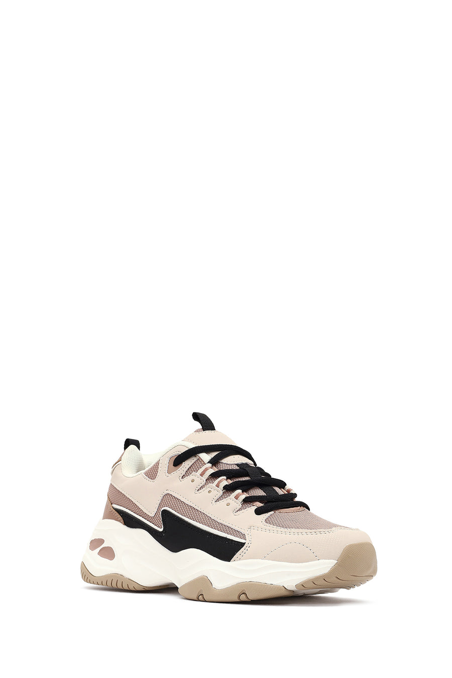 Women's Beige Lace-Up Thick-Soled Sneaker