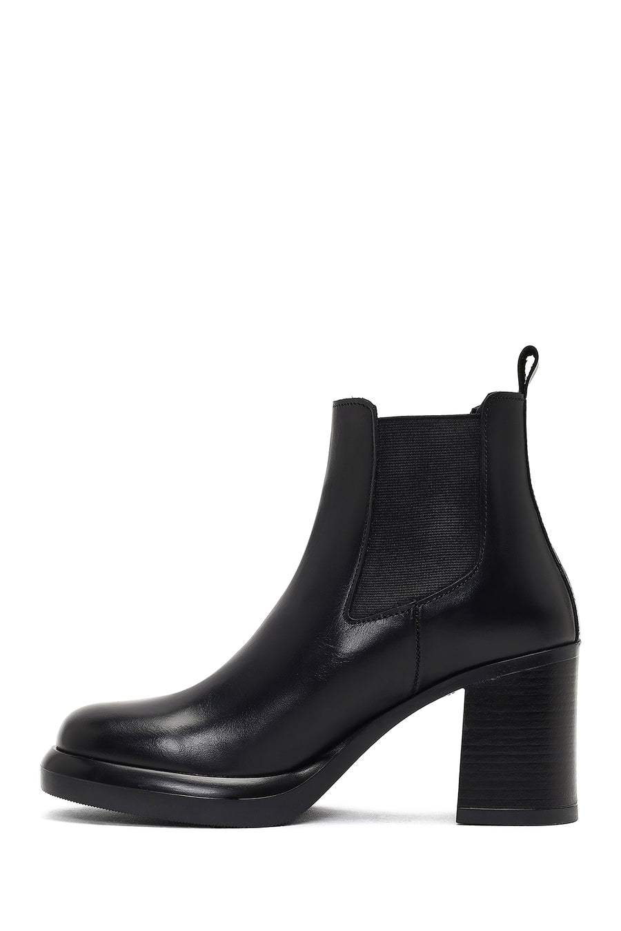 Women's Black Thick Heeled Leather Chelsea Boot