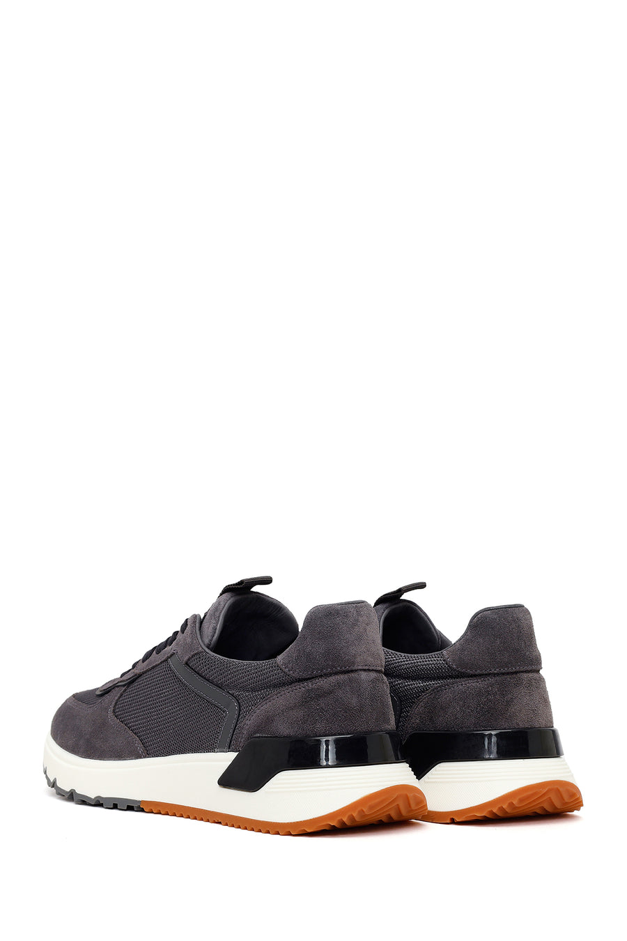 Erkek Gri Bağcıklı Kalın Tabanlı Deri Sneaker