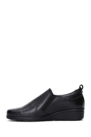 Women's Black Leather Wedge Heel Comfort Shoes | Derimod
