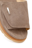 Women's Beige Thick Soled Suede Leather Slippers | Derimod