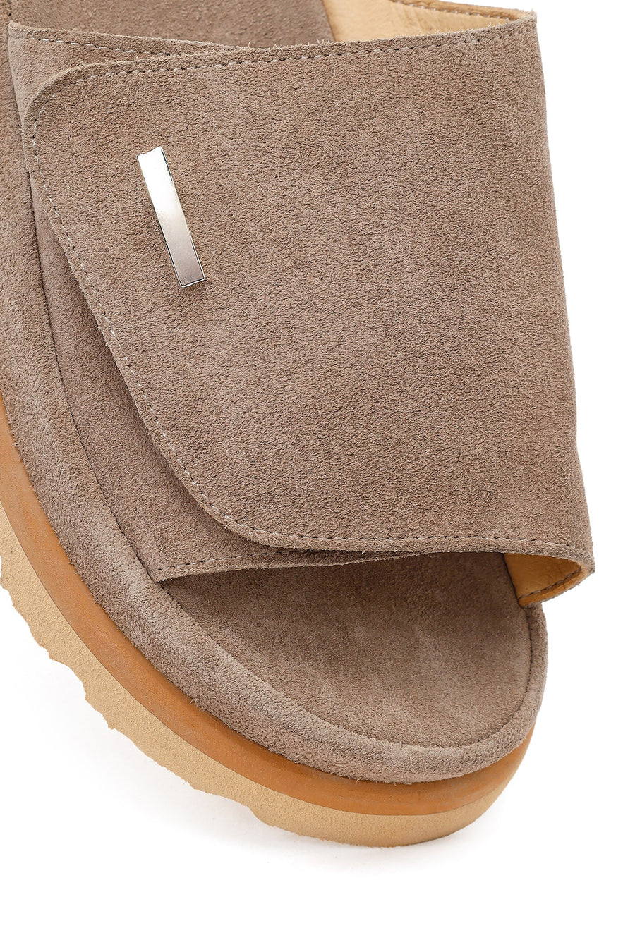 Women's Beige Thick Soled Suede Leather Slippers