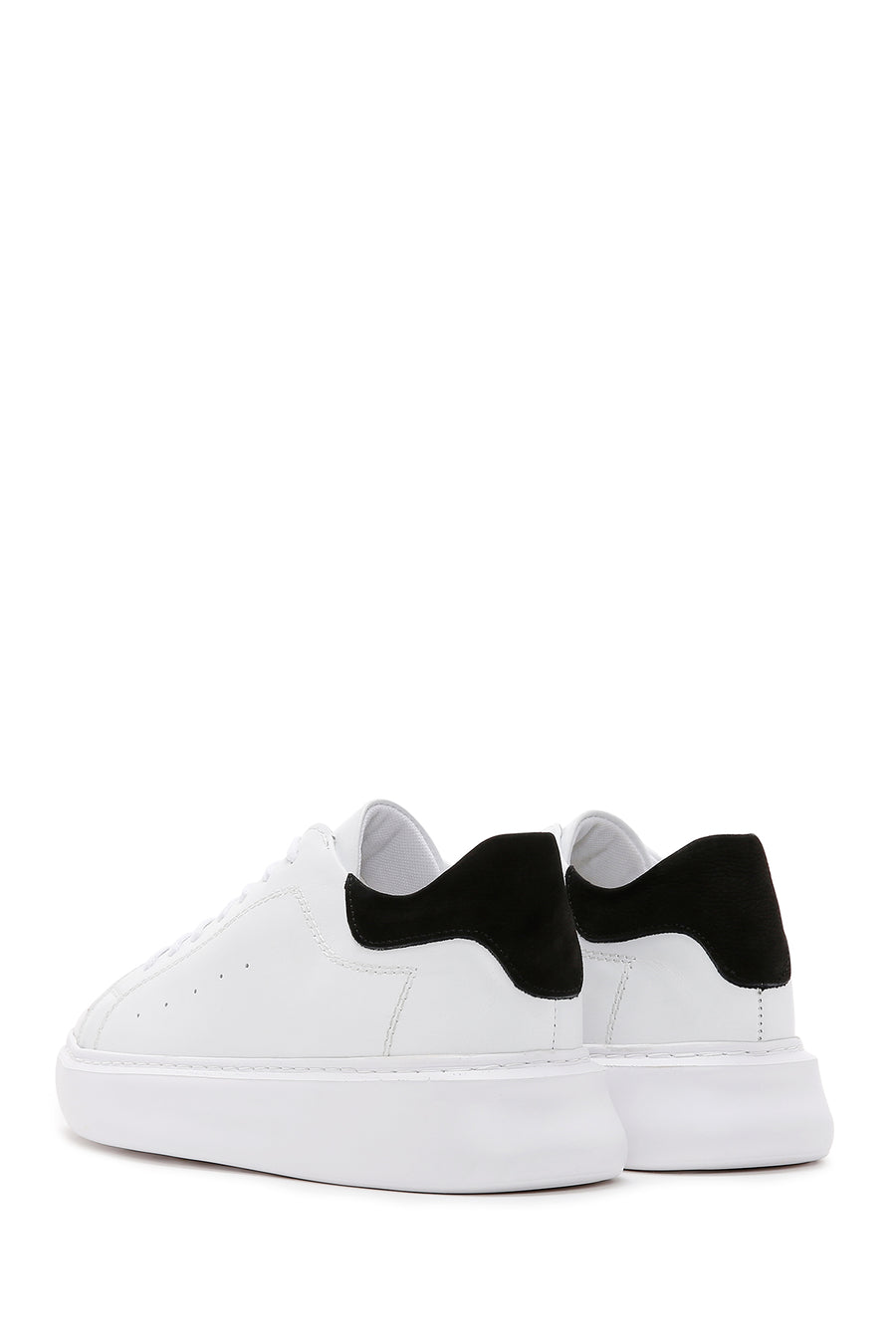 Erkek Beyaz Deri Kalın Tabanlı Sneaker