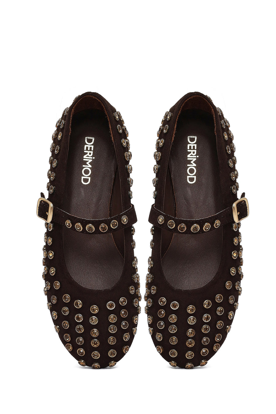 Woman Brown Stone-Embellished Leather Ballet Flat