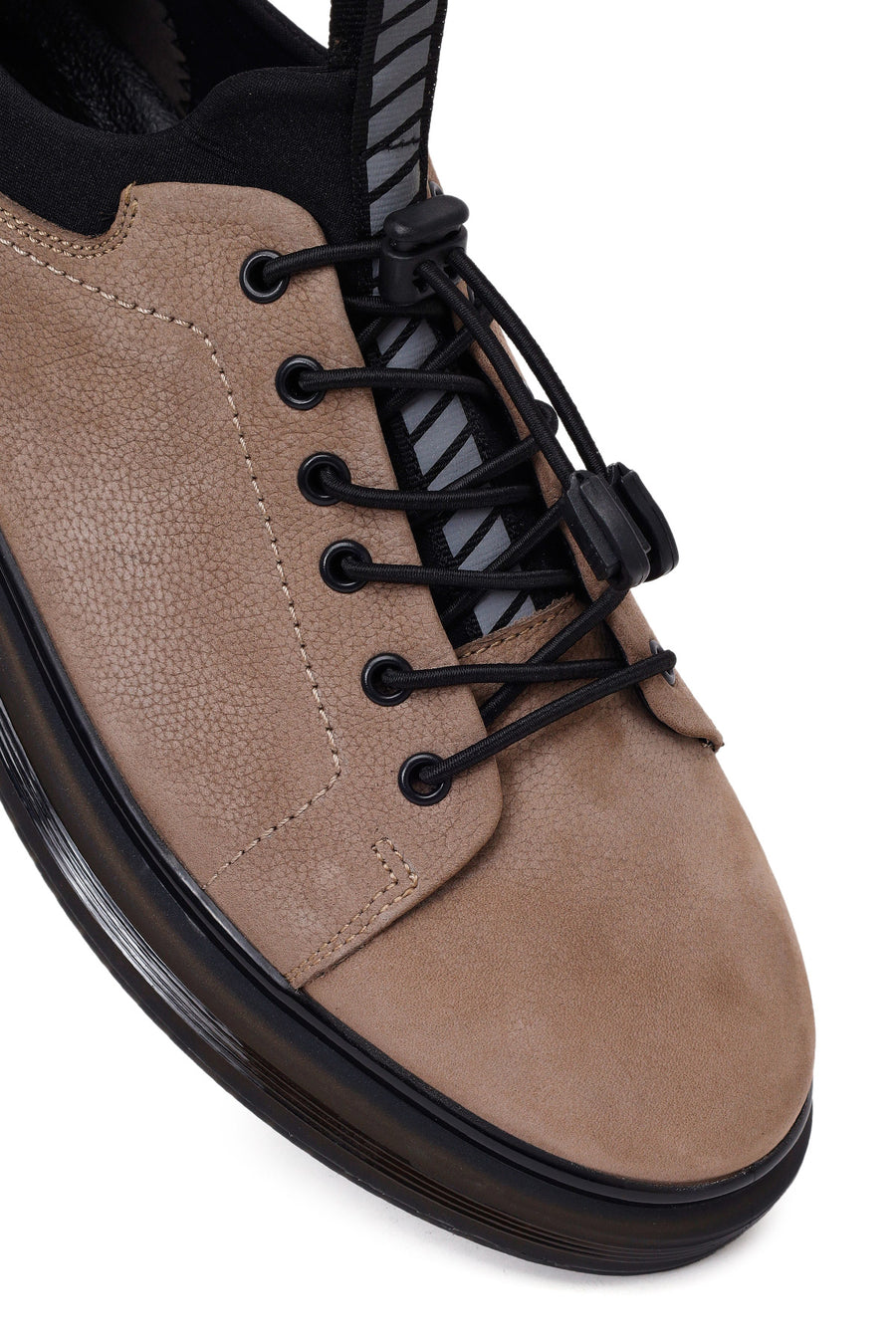 Erkek Vizon Bağcıklı Süet Deri Casual Sneaker