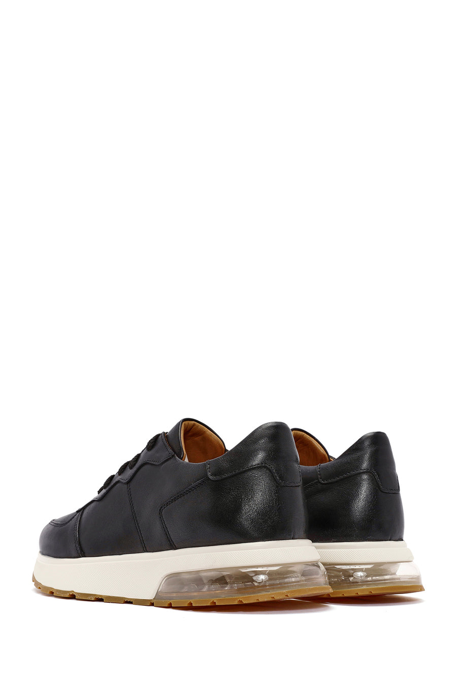 Erkek Siyah Bağcıklı Deri Sneaker