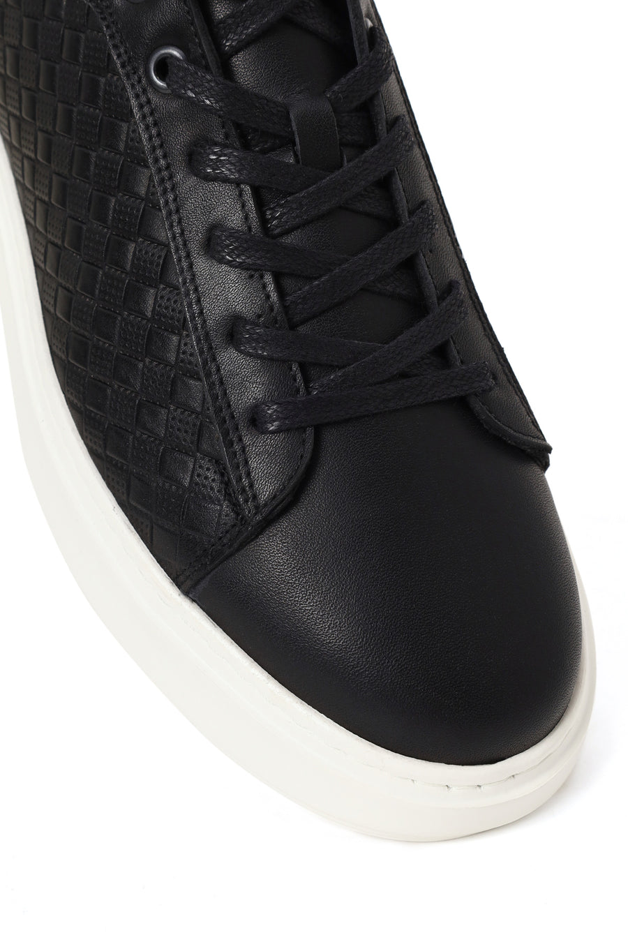 Erkek Siyah Bağcıklı Deri Sneaker