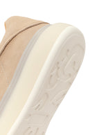 Men's Beige Lace-Up Thick-Sole Suede Leather Sneakers | Derimod